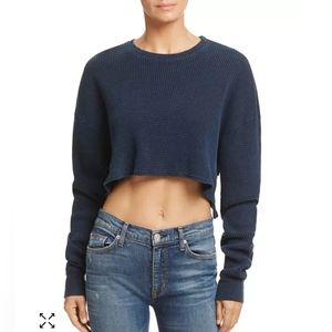 Hudson Waffle-Knit Crop Tee Longsleeve BLACK SZ Small $85